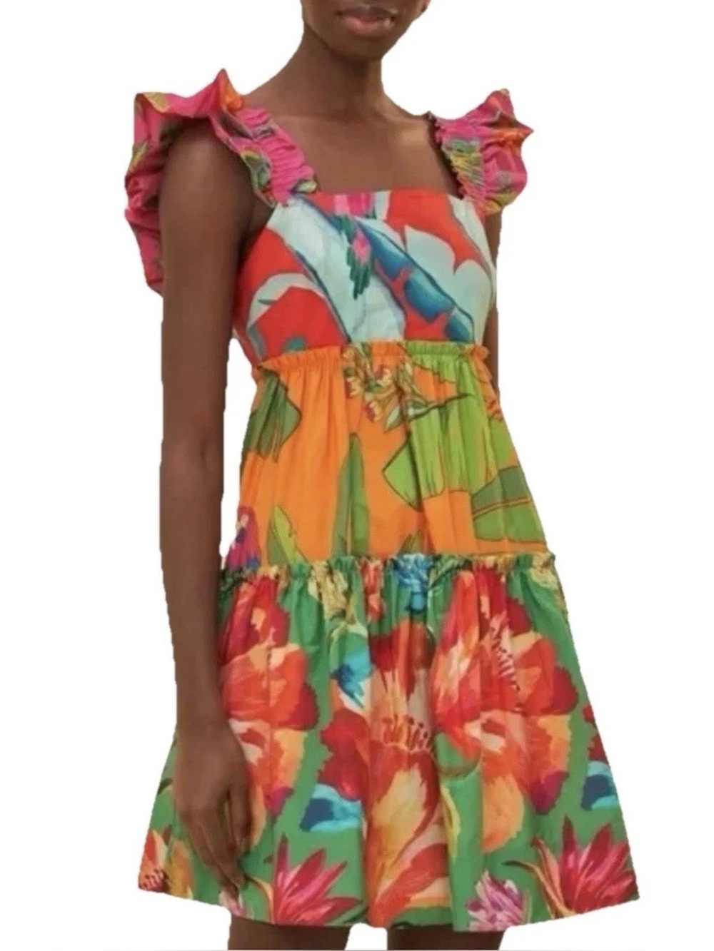 FARM RIO Foliage Floral Mini Dress Tropical Print Size M - MSRP $198 - Picture 3 of 11